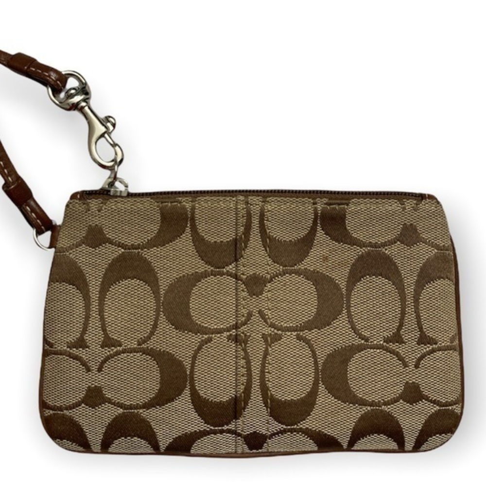 Coach signature c brown khaki wristlet bag